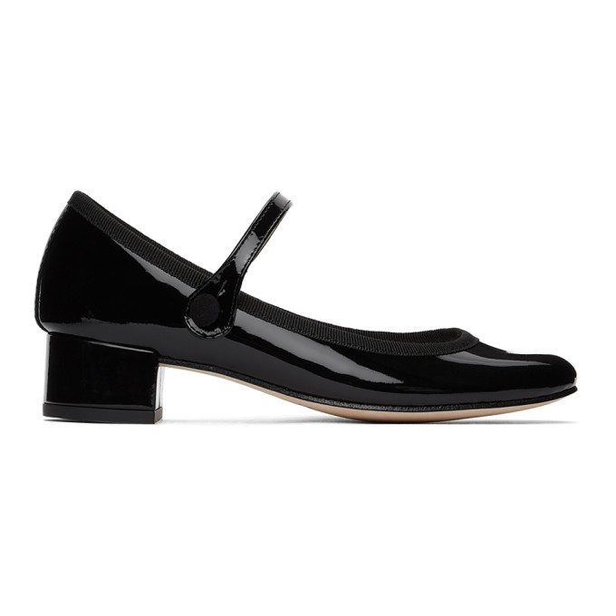 Repetto Black Patent Rose Mary Jane Heels In 410 Black