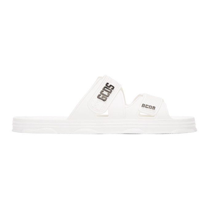 GCDS WHITE RUBBER SLIDER SANDALS