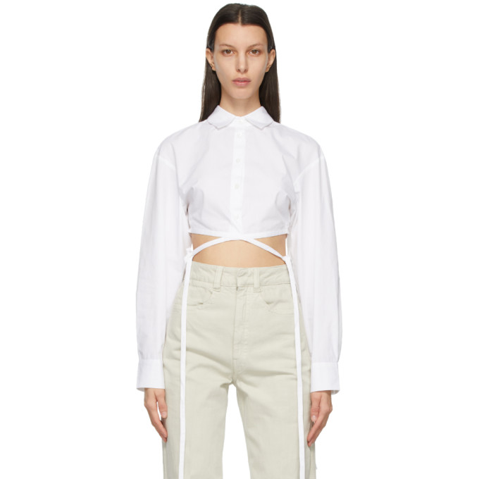 Christopher Esber White Wrap Cropped Tie Shirt