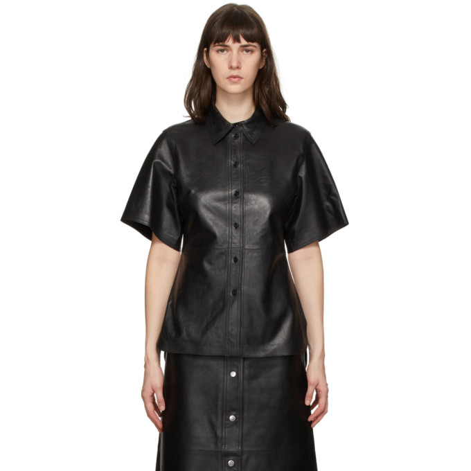 Stand Studio Black Leather Alivia Short Sleeve Shirt