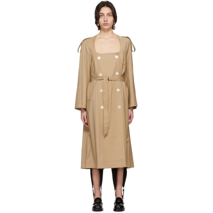 We11done Beige Collarless Trench Coat