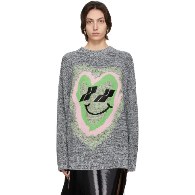 We11done Black and White Jacquard Heart Graphic Sweater