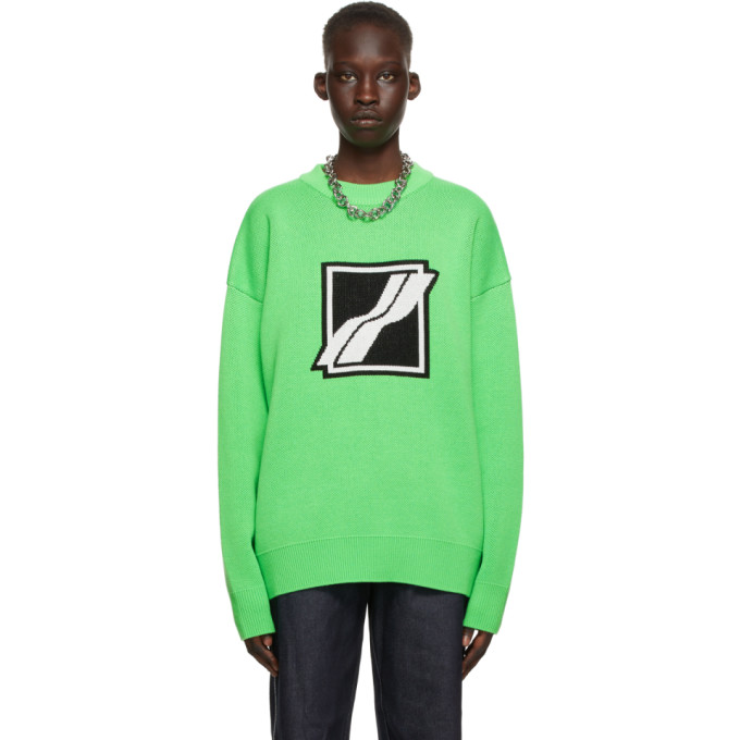 WE11 DONE GREEN JACQUARD KNIT LOGO SWEATER