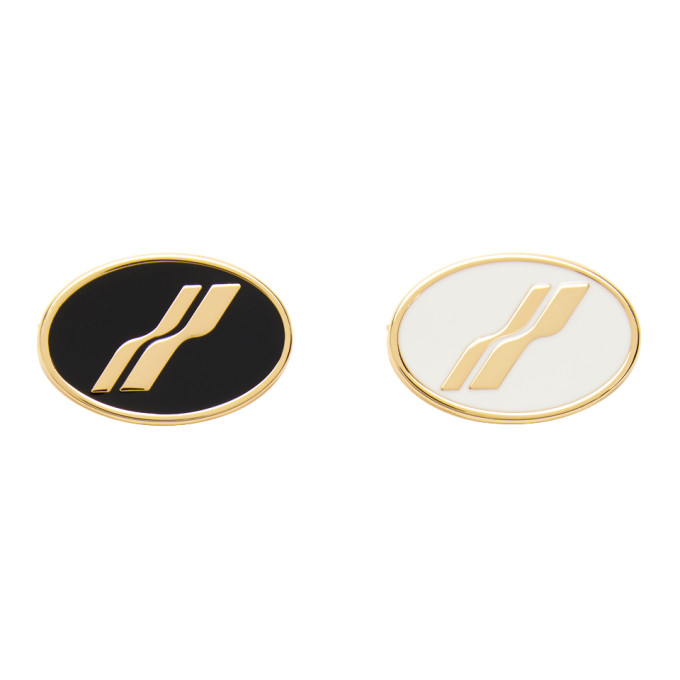 We11done Gold Oval Logo Brooch Set