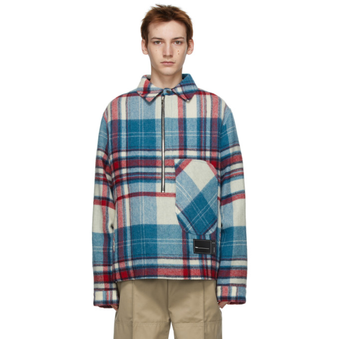 We11done Blue Wool Plaid Anorak Shirt