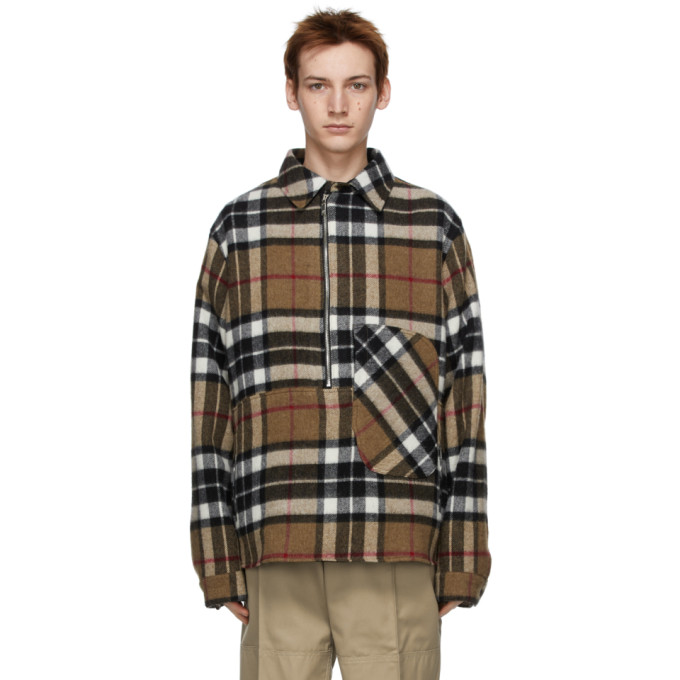 We11done Tan Wool Check Shirt