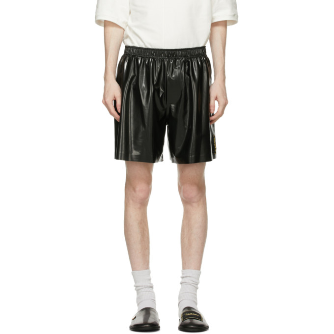 We11done Black Bonded Latex Textured Shorts