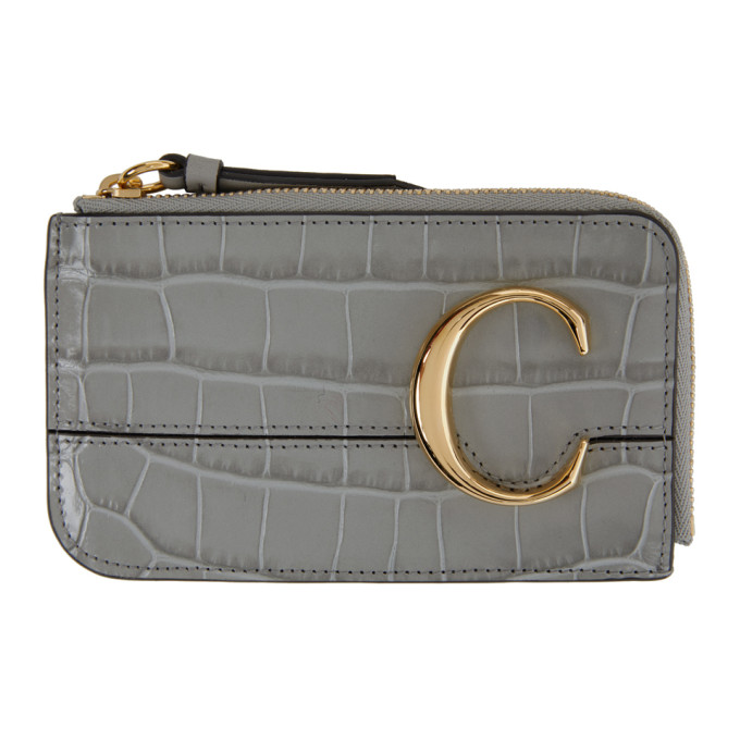 Chloe Grey Croc Small Chloe C Zip Around Card Holder