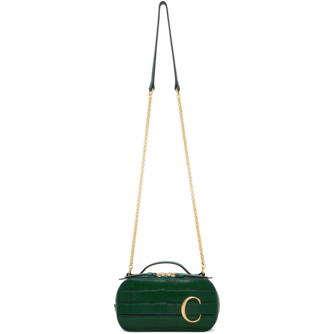 CHLOÉ GREEN CROC MINI 'CHLOÉ C' VANITY BAG