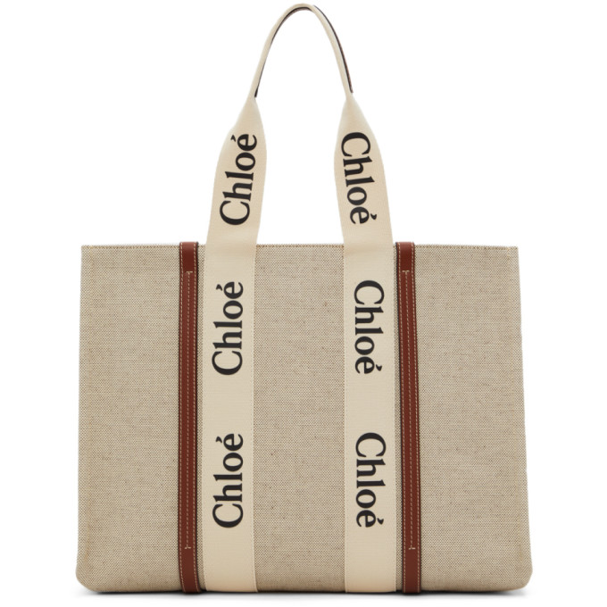 Chloé Woody Large Logo Canvas Shopper Tote Bag In White-brown | ModeSens