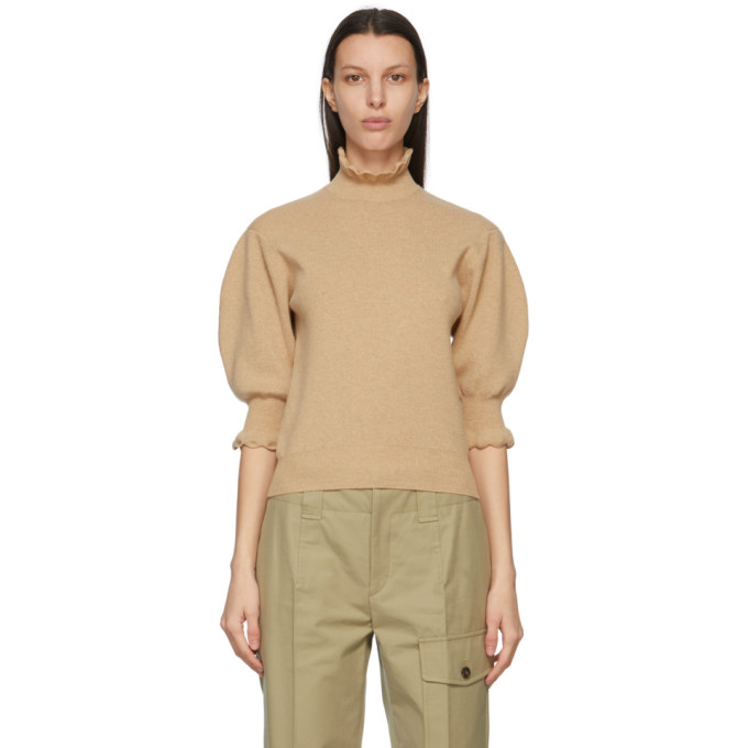 Chloe Tan Virgin Wool Ruffled Turtleneck