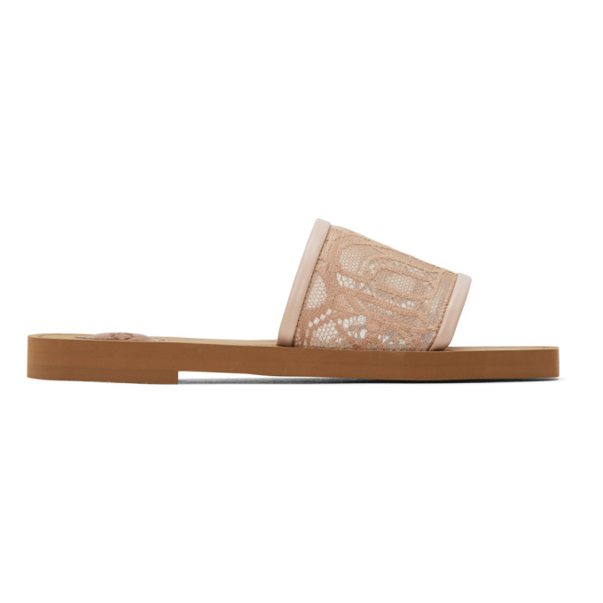 Chloe Pink Lace Woody Flat Mules