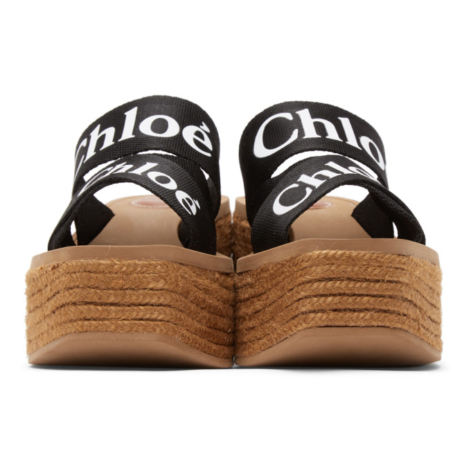 CHLOÉ BLACK WOODY WEDGE HEELED SANDALS
