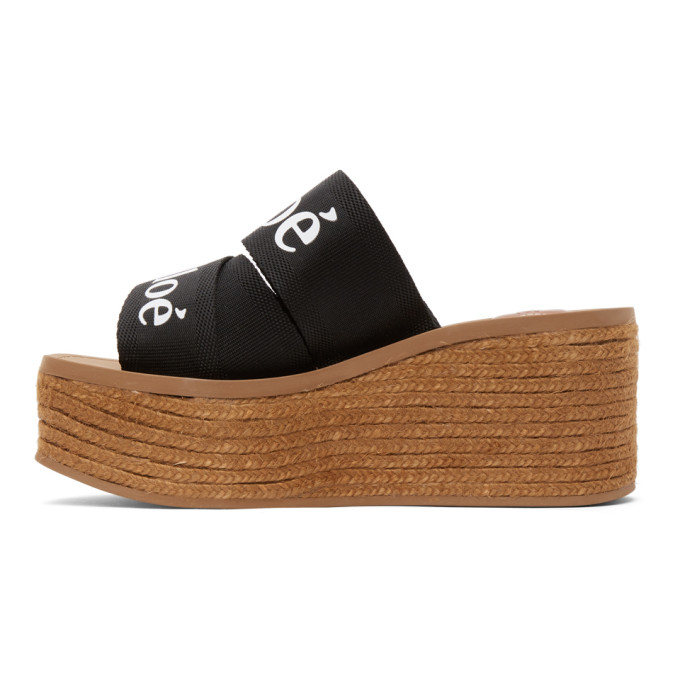 CHLOÉ BLACK WOODY WEDGE HEELED SANDALS
