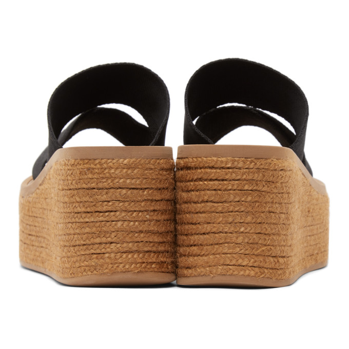 CHLOÉ BLACK WOODY WEDGE HEELED SANDALS