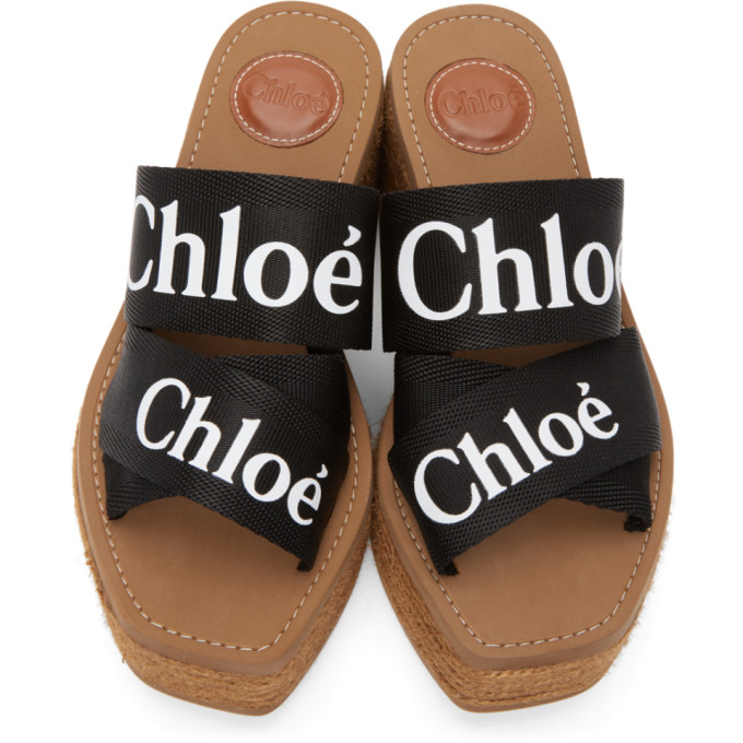 CHLOÉ BLACK WOODY WEDGE HEELED SANDALS