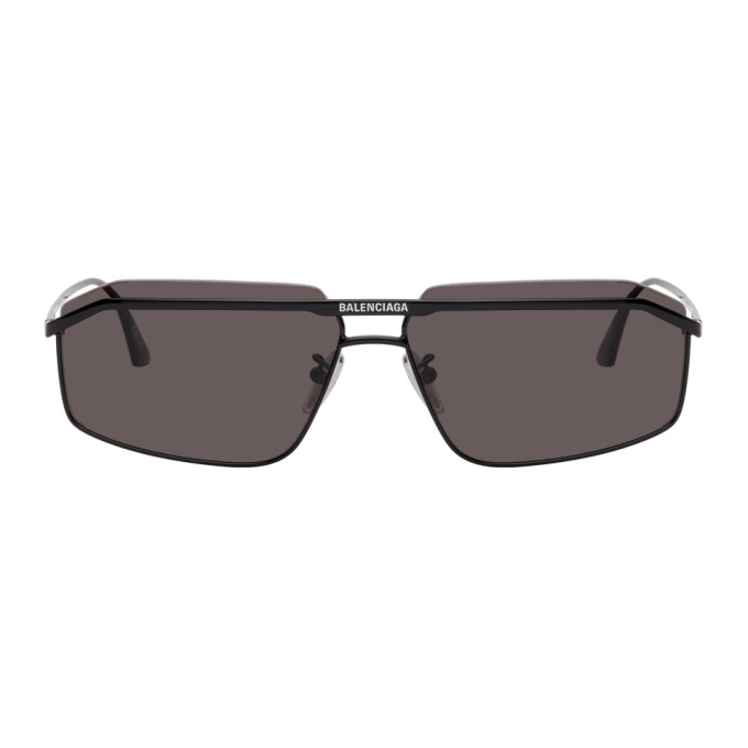 Balenciaga Black Logo Rectangular Sunglasses