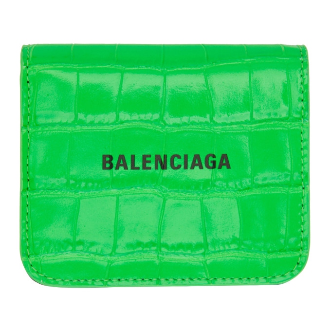 Balenciaga Green Croc Flap Cash Card Holder