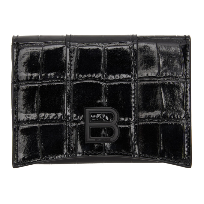 Balenciaga Black Croc Hourglass Fold Card Holder