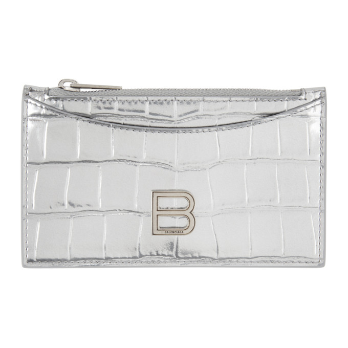 Balenciaga Silver Croc Long Hourglass Card Holder