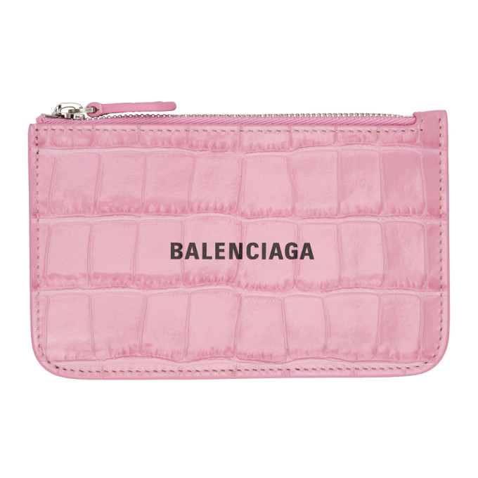 Balenciaga Pink Croc Cash Zip Card Holder