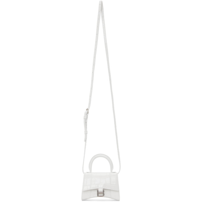 BALENCIAGA WHITE CROC MINI HOURGLASS BAG