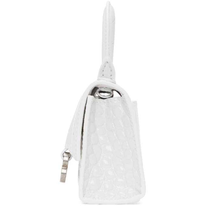BALENCIAGA WHITE CROC MINI HOURGLASS BAG