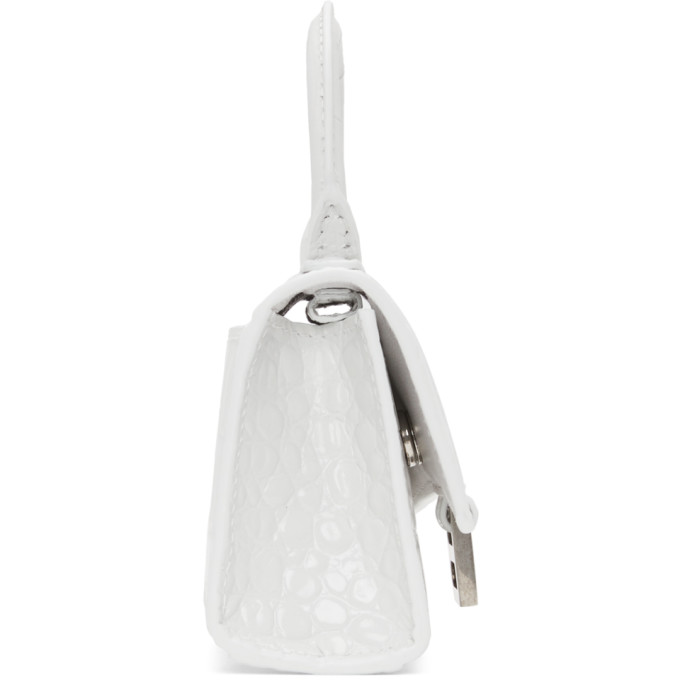 BALENCIAGA WHITE CROC MINI HOURGLASS BAG