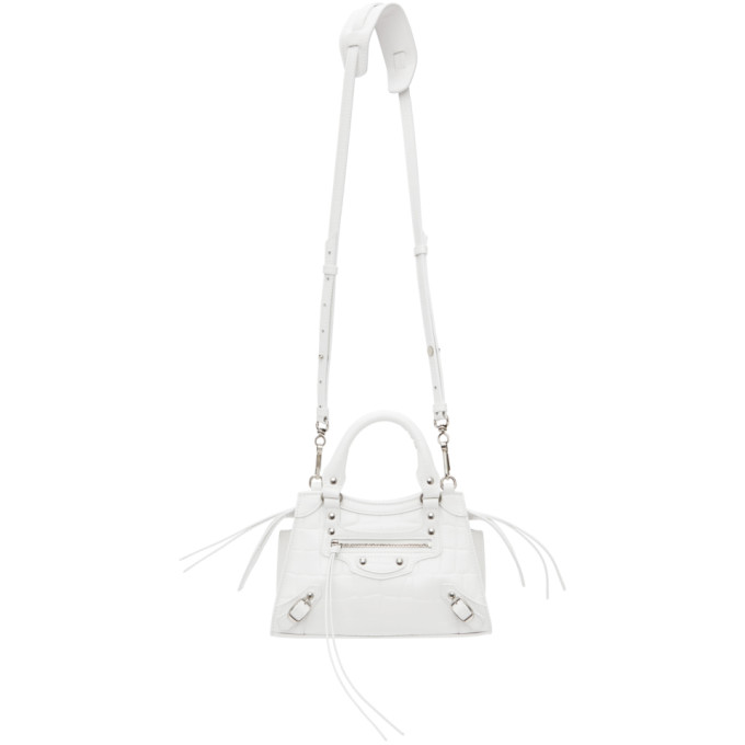 Balenciaga White Croc Mini Neo Classic Top Handle Bag