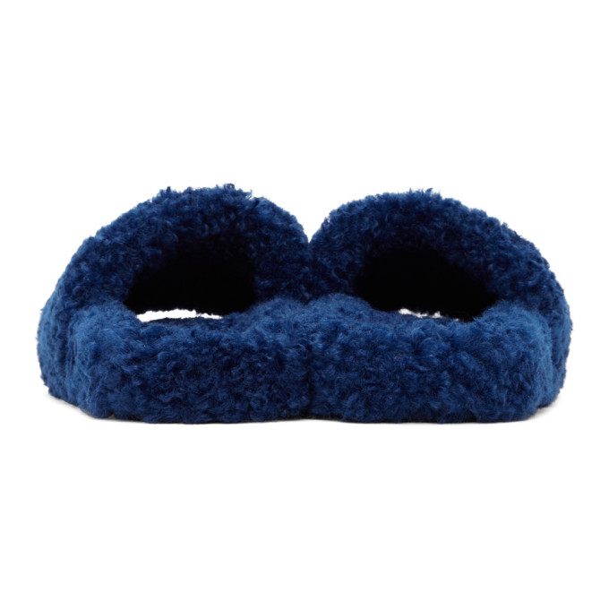 BALENCIAGA BLUE FURRY SLIDE SANDALS
