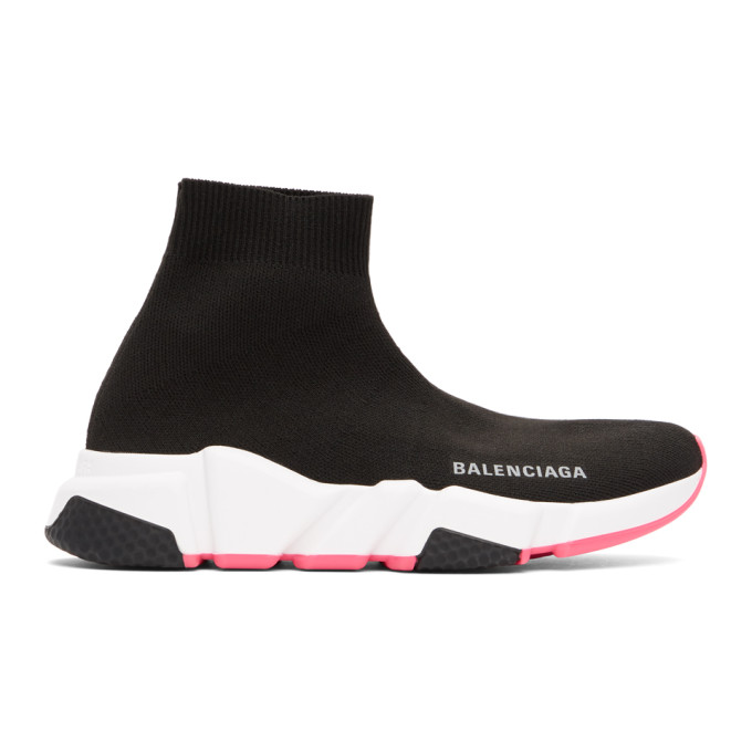 Balenciaga Black and Pink Speed Sneakers