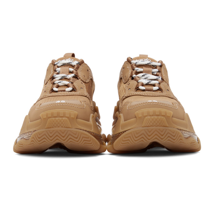 BALENCIAGA TAN CLEAR SOLE TRIPLE S SNEAKERS