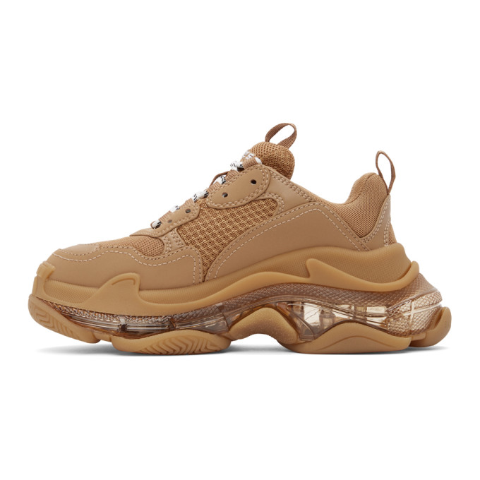 BALENCIAGA TAN CLEAR SOLE TRIPLE S SNEAKERS