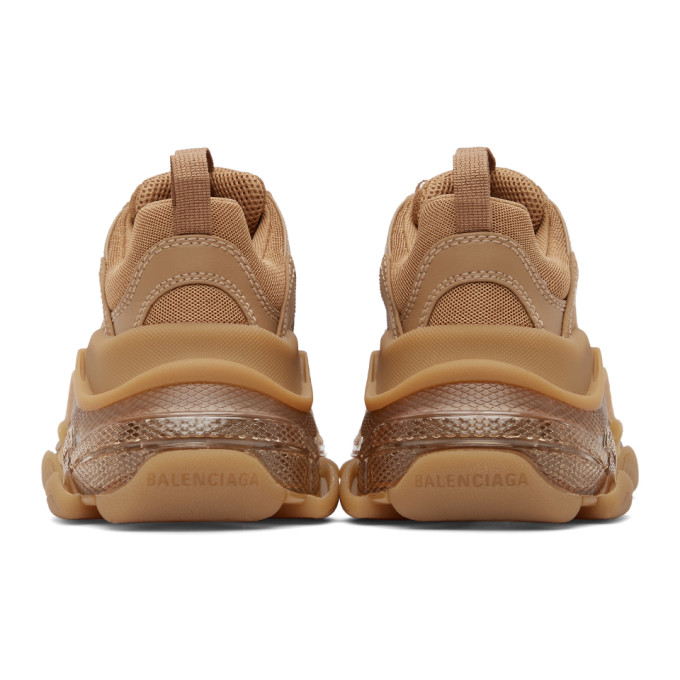 BALENCIAGA TAN CLEAR SOLE TRIPLE S SNEAKERS