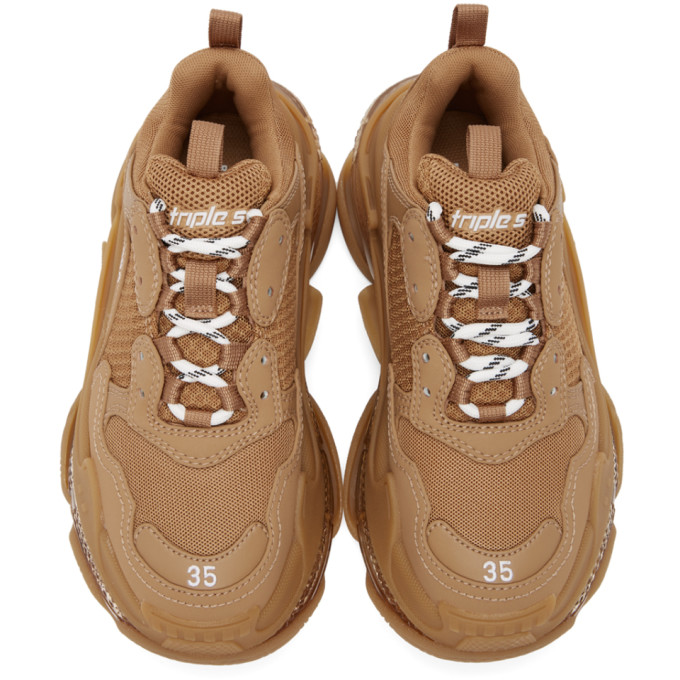 BALENCIAGA TAN CLEAR SOLE TRIPLE S SNEAKERS