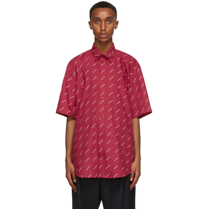 Balenciaga Red Logo Normal Fit Short Sleeve Shirt