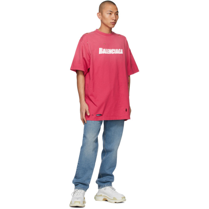 BALENCIAGA Oversized Distressed Logo-Appliquéd Cotton-Jersey