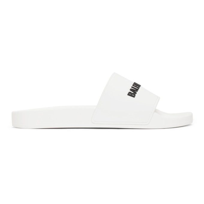 Balenciaga White Logo Pool Slides