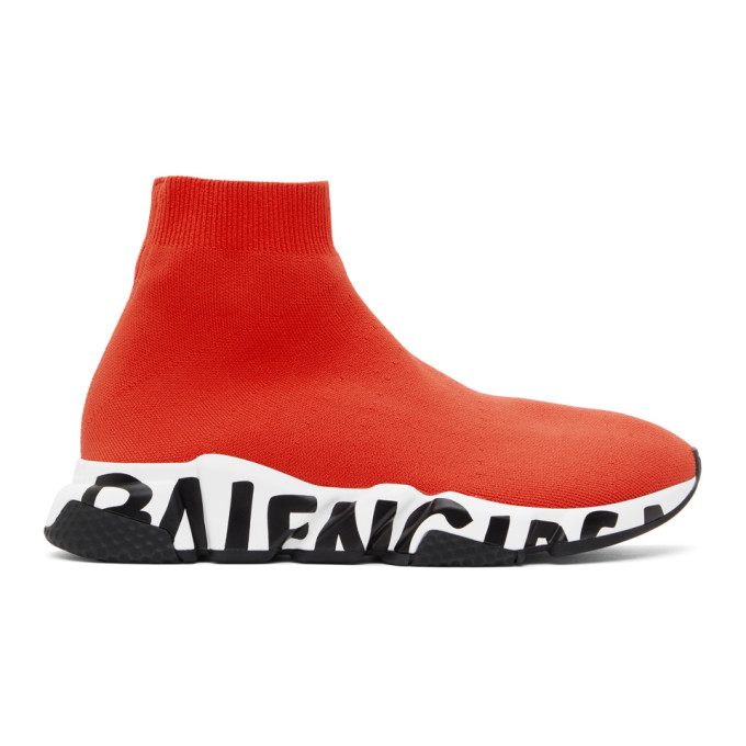 Balenciaga Red Graffiti Sole Speed Sneakers