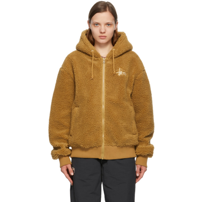 Stussy Beige Sherpa Zip Hoodie In Brown