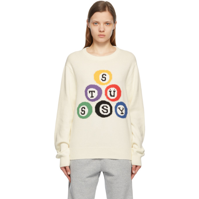 Stussy Off-white Billard Logo Sweater In Natural | ModeSens