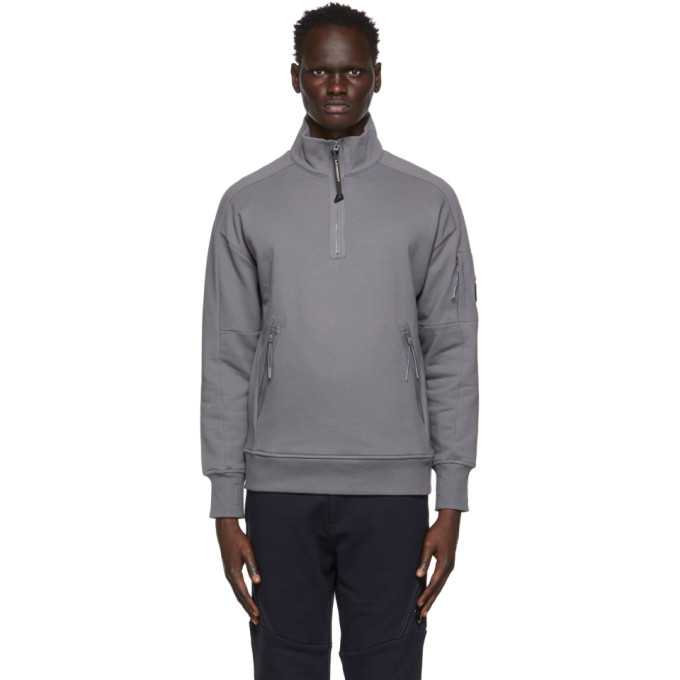 C.P. Company Grey Garment-Dyed Quarter Zip Sweatshirt