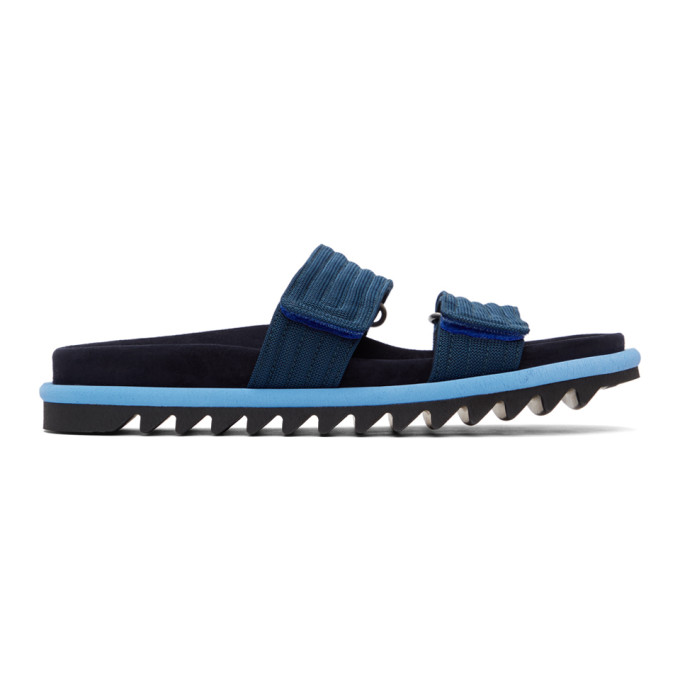 Dries Van Noten Blue Canvas and Suede Slide Sandals
