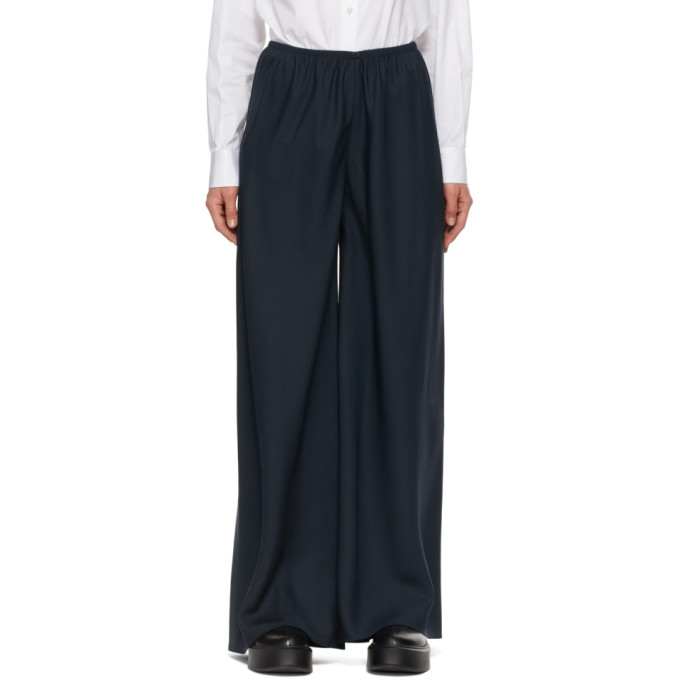 The Row Navy Silk Andres Trousers 