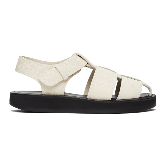 The Row Off-white Leather Fisherman Flat Sandals In Ivory