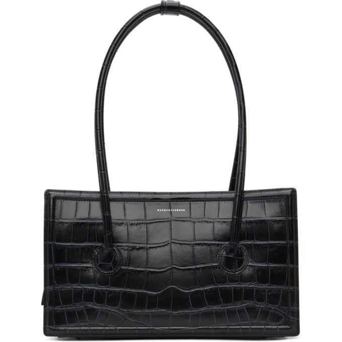 Marge Sherwood Black Croc Medium Boston Bag