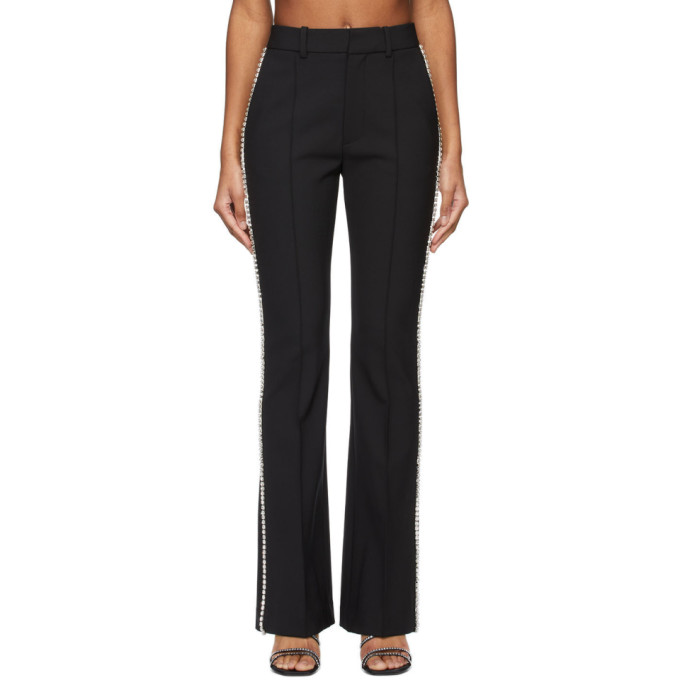 AREA BLACK CRYSTAL STITCHED SLIM FLARE TROUSERS