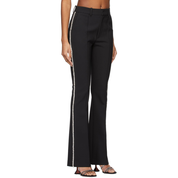 AREA BLACK CRYSTAL STITCHED SLIM FLARE TROUSERS