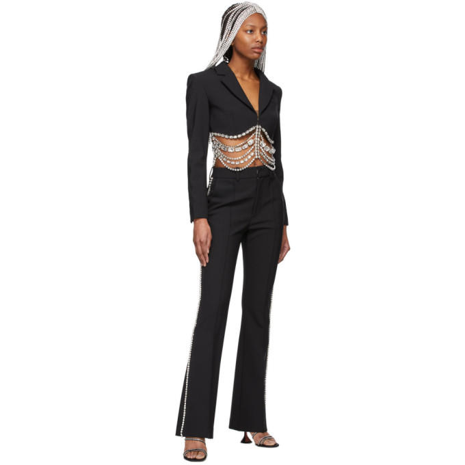 AREA BLACK CRYSTAL STITCHED SLIM FLARE TROUSERS