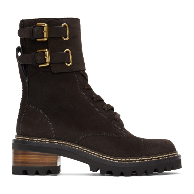 See by Chloe Black Suede Mallory Lace-Up Boots